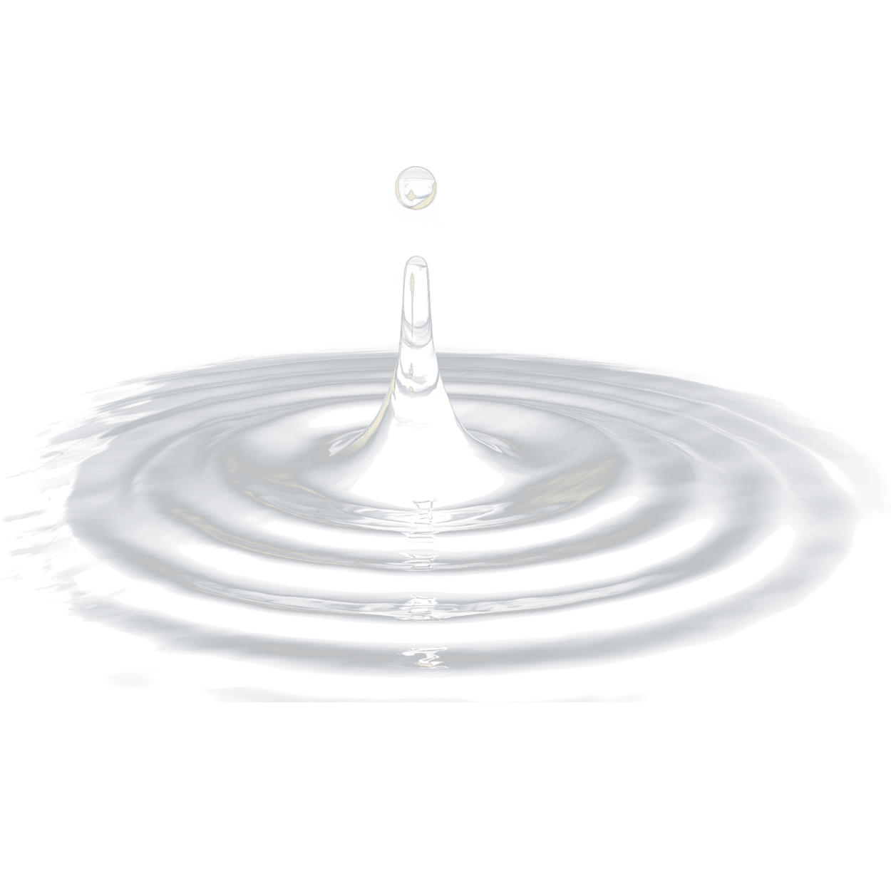 A single drop of water striking a still surface, sending ripples outward.