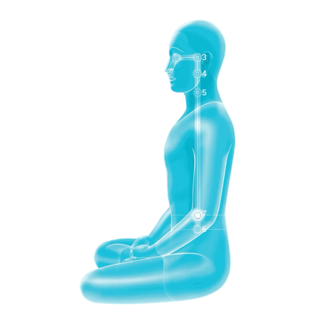 A translucent blue figure seated cross-legged in meditation, seen in profile.